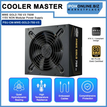 Cooler Master MWE GOLD 750 V3 750W ATX3.1 80 PLUS GOLD 115V NON Modular Power Supply Cooler Master MWE GOLD 750 V3 750W ATX3.1 80 PLUS GOLD 115V NON Modular Power Supply